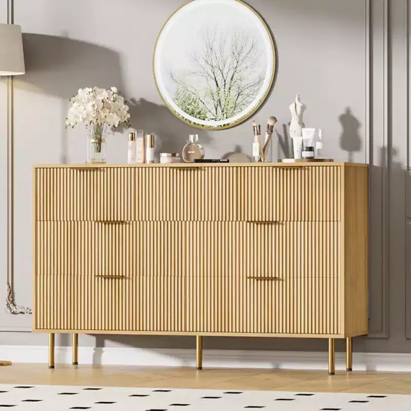 7-Drawer Fluted Dresser with Gold Handles - Modern Storage Chest for Bedroom, Living Room, Hallway