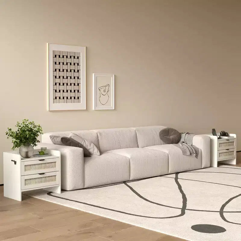 Rattan Nightstand Set of 2 with Type-C Charging Station and 2 Drawers
