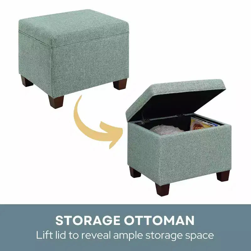 Storage Ottoman with Linen Upholstery - Multi-Function Footrest and Seating