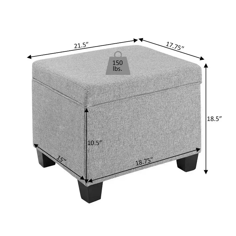 Storage Ottoman with Linen Upholstery - Multi-Function Footrest and Seating