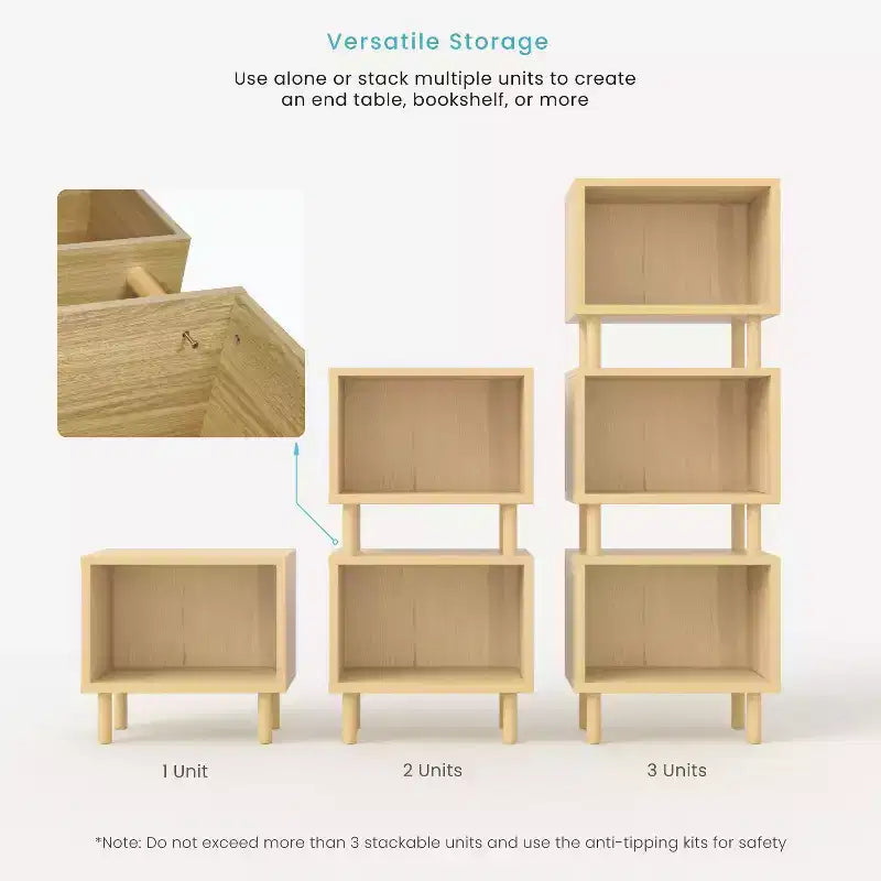 Stackable Storage Cube End Table with Customizable Door and Shelf Options