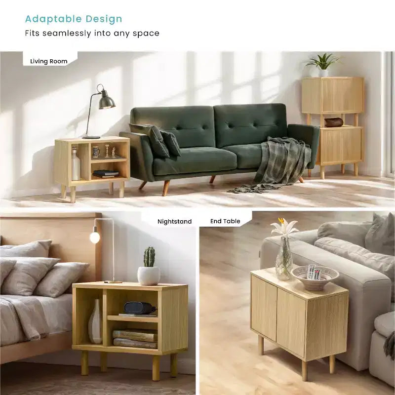 Stackable Storage Cube End Table with Customizable Door and Shelf Options