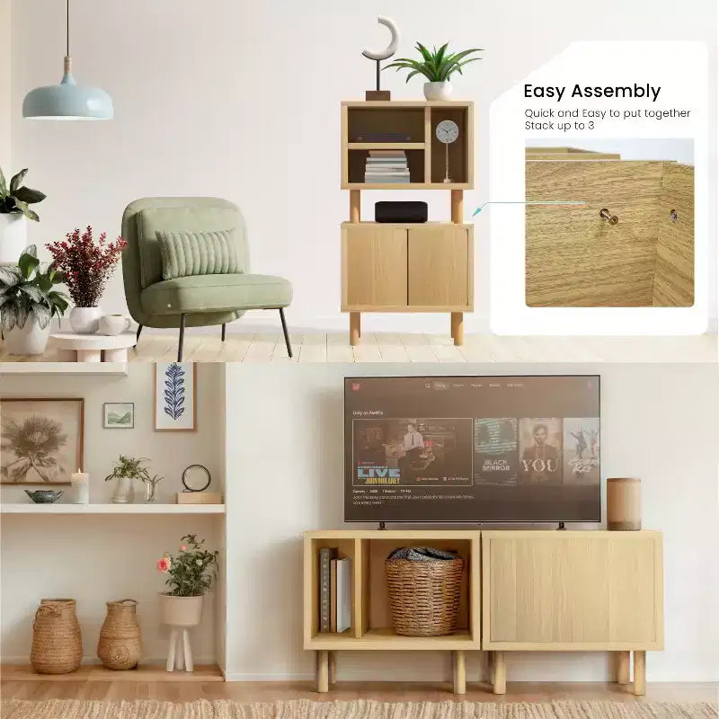 Stackable Storage Cube End Table with Customizable Door and Shelf Options