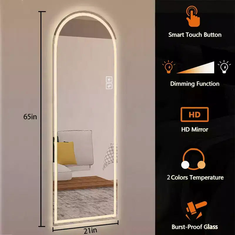 Modern 65" Arched LED Full Length Mirror with Adjustable Light Modes