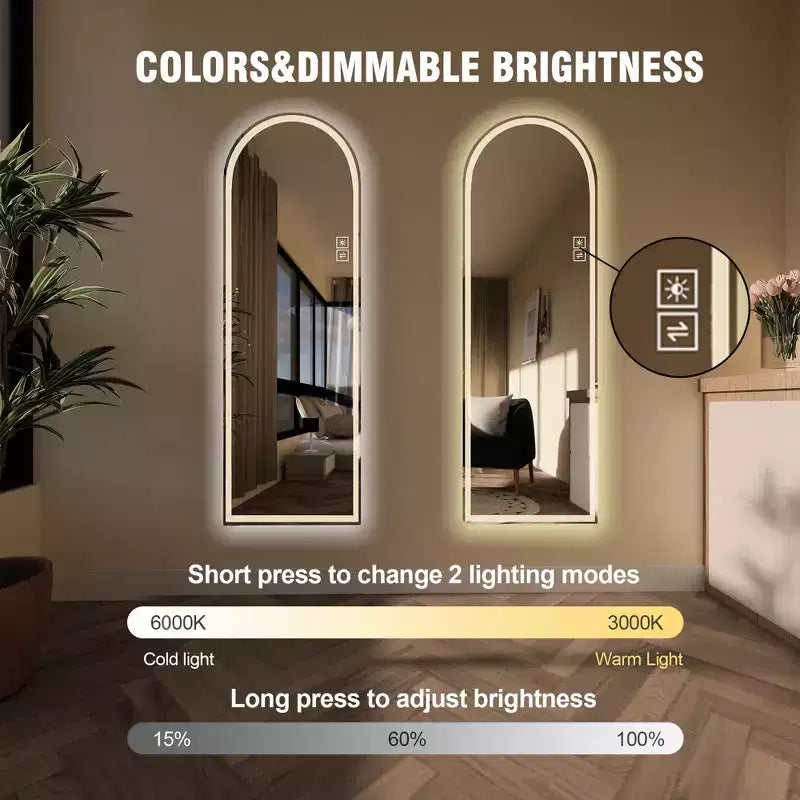 Modern 65" Arched LED Full Length Mirror with Adjustable Light Modes