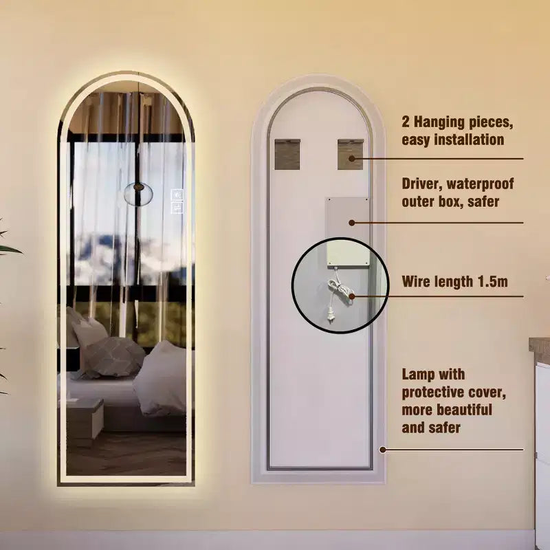 Modern 65" Arched LED Full Length Mirror with Adjustable Light Modes