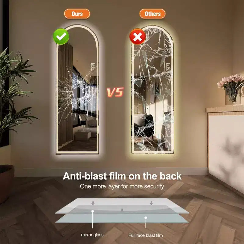 Modern 65" Arched LED Full Length Mirror with Adjustable Light Modes