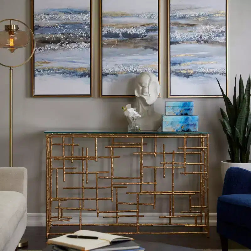 Contemporary Gold Aluminum Console Table