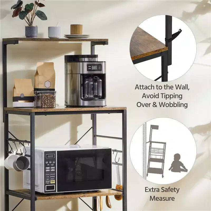 50.5" Kitchen Baker's Rack with 4 Shelves and 6 Side Hooks