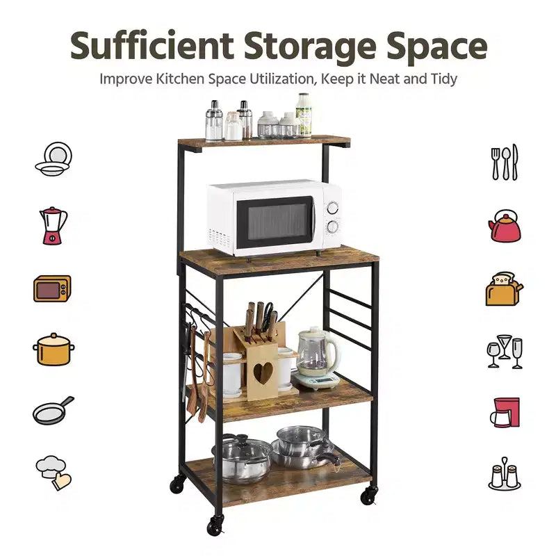 50.5" Kitchen Baker's Rack with 4 Shelves and 6 Side Hooks