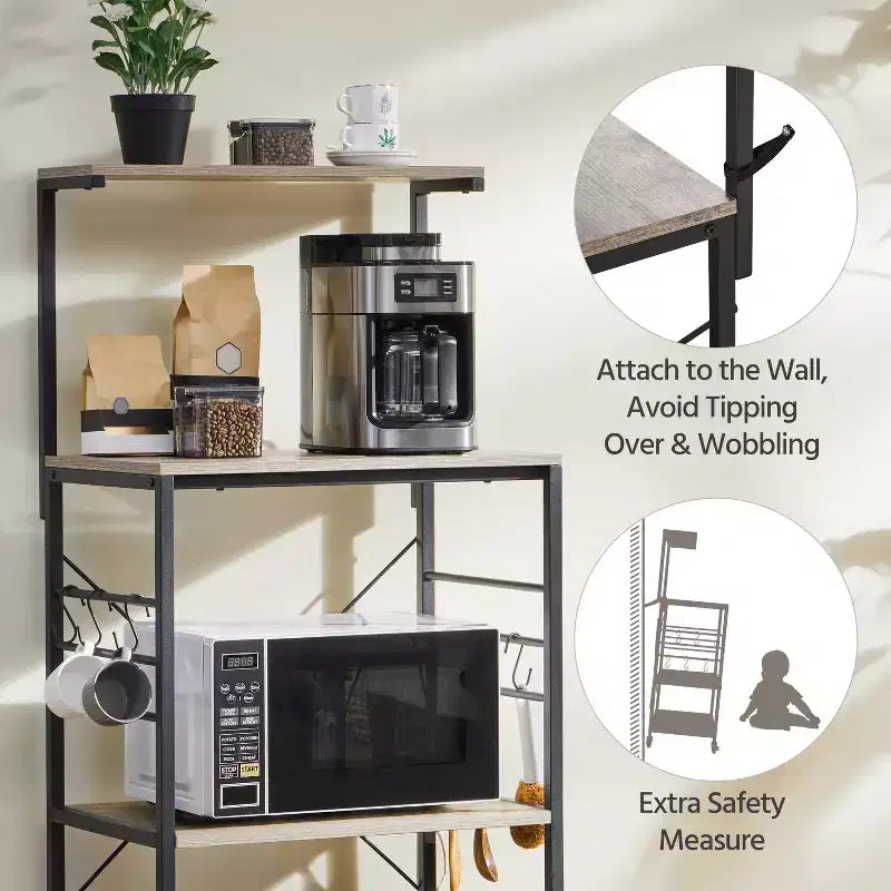 50.5" Kitchen Baker's Rack with 4 Shelves and 6 Side Hooks