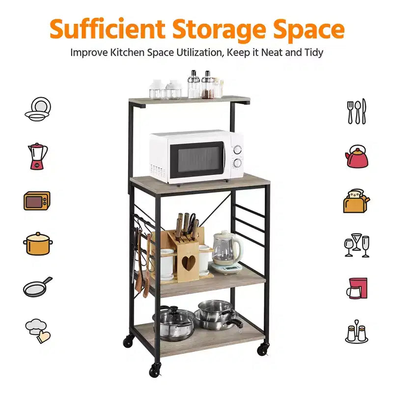 50.5" Kitchen Baker's Rack with 4 Shelves and 6 Side Hooks