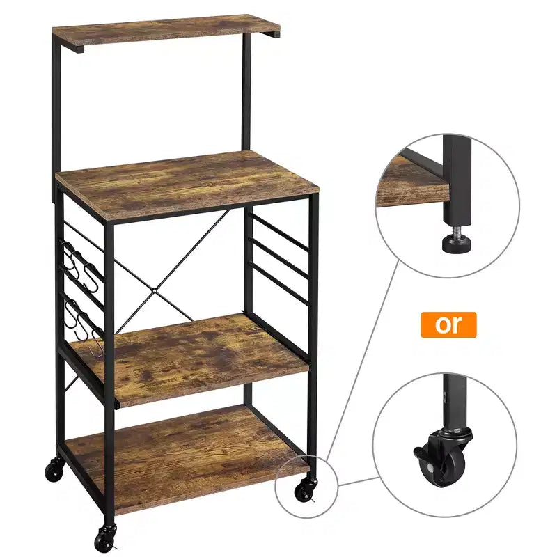 50.5" Kitchen Baker's Rack with 4 Shelves and 6 Side Hooks