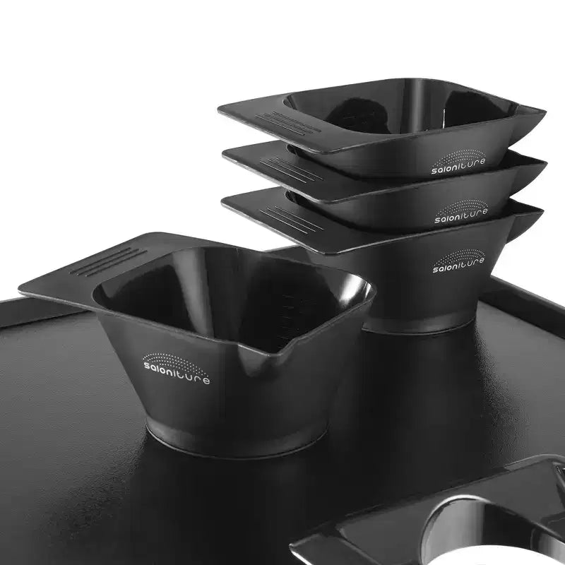 Rolling Salon Coloring Tray - Portable Hair Stylist Trolley with Magnetic Bowls, Black