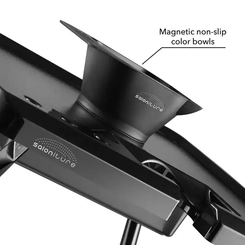Rolling Salon Coloring Tray - Portable Hair Stylist Trolley with Magnetic Bowls, Black