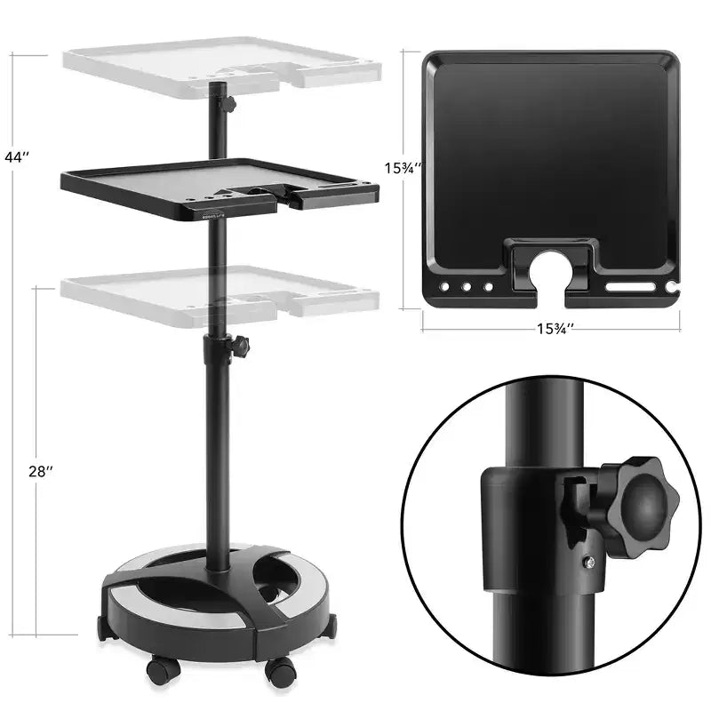 Rolling Salon Coloring Tray - Portable Hair Stylist Trolley with Magnetic Bowls, Black