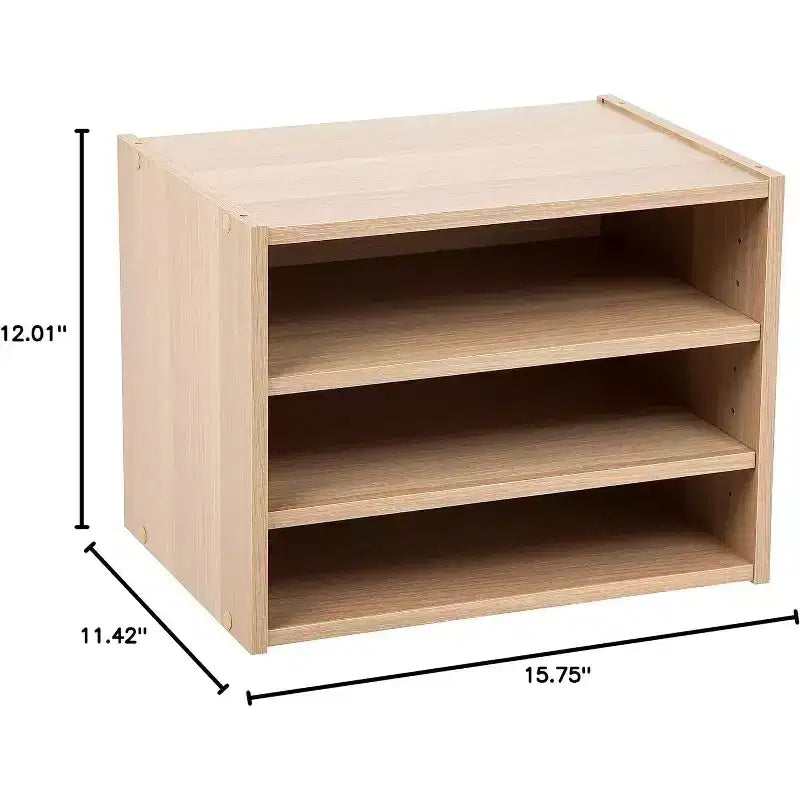 Modular Wood Stacking Storage Box with Adjustable Shelf